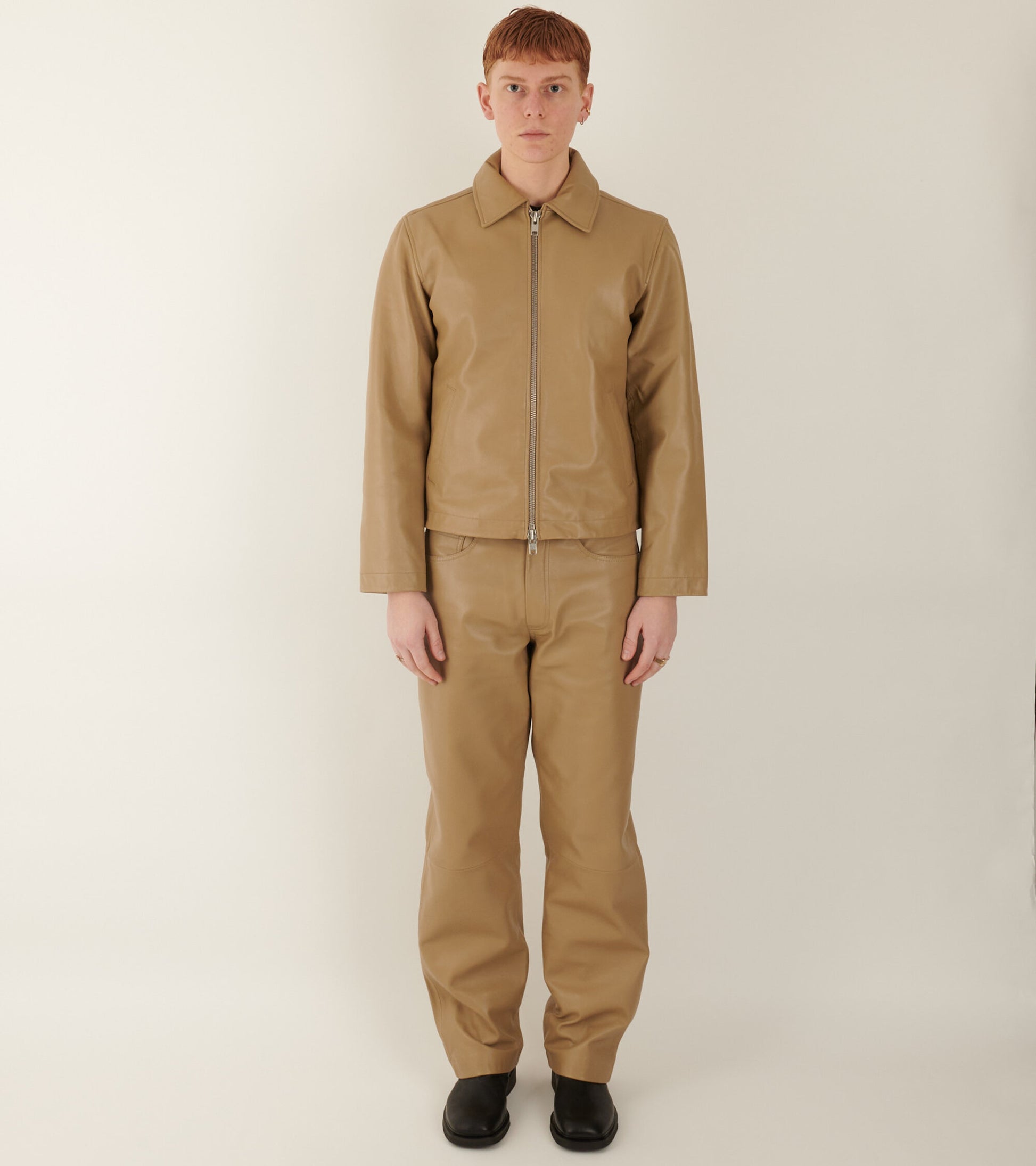 Loose Jeans Leather Khaki