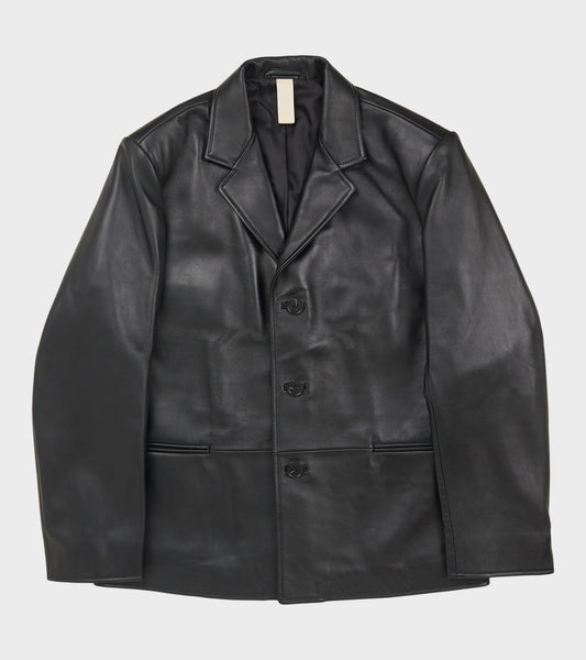 Short Leather Blazer Black