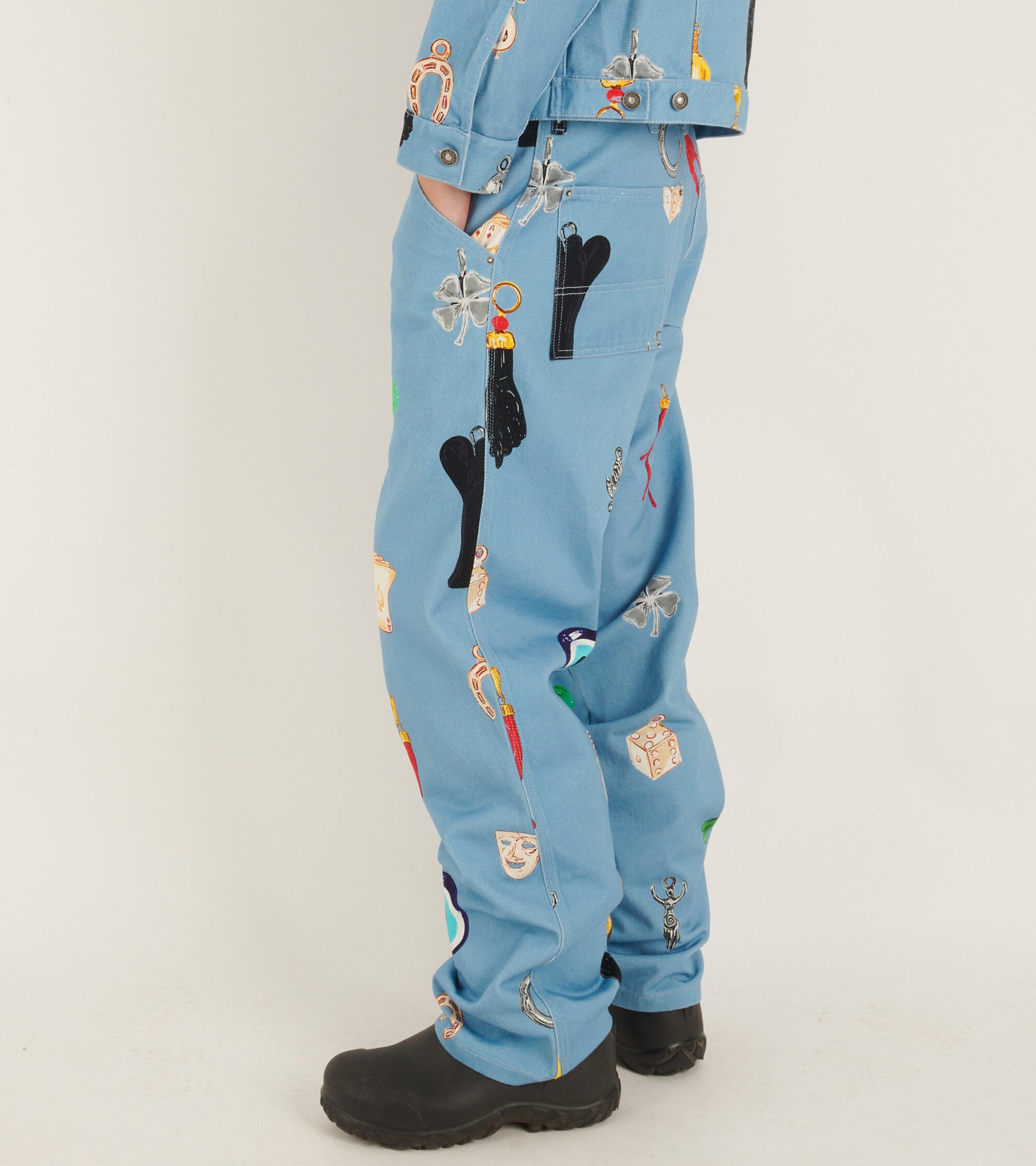 Charm Print Denim Pants Light Blue