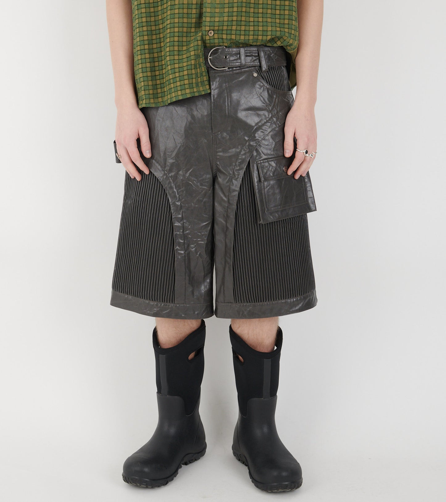 Sunbird Panel Leather Shorts Grey