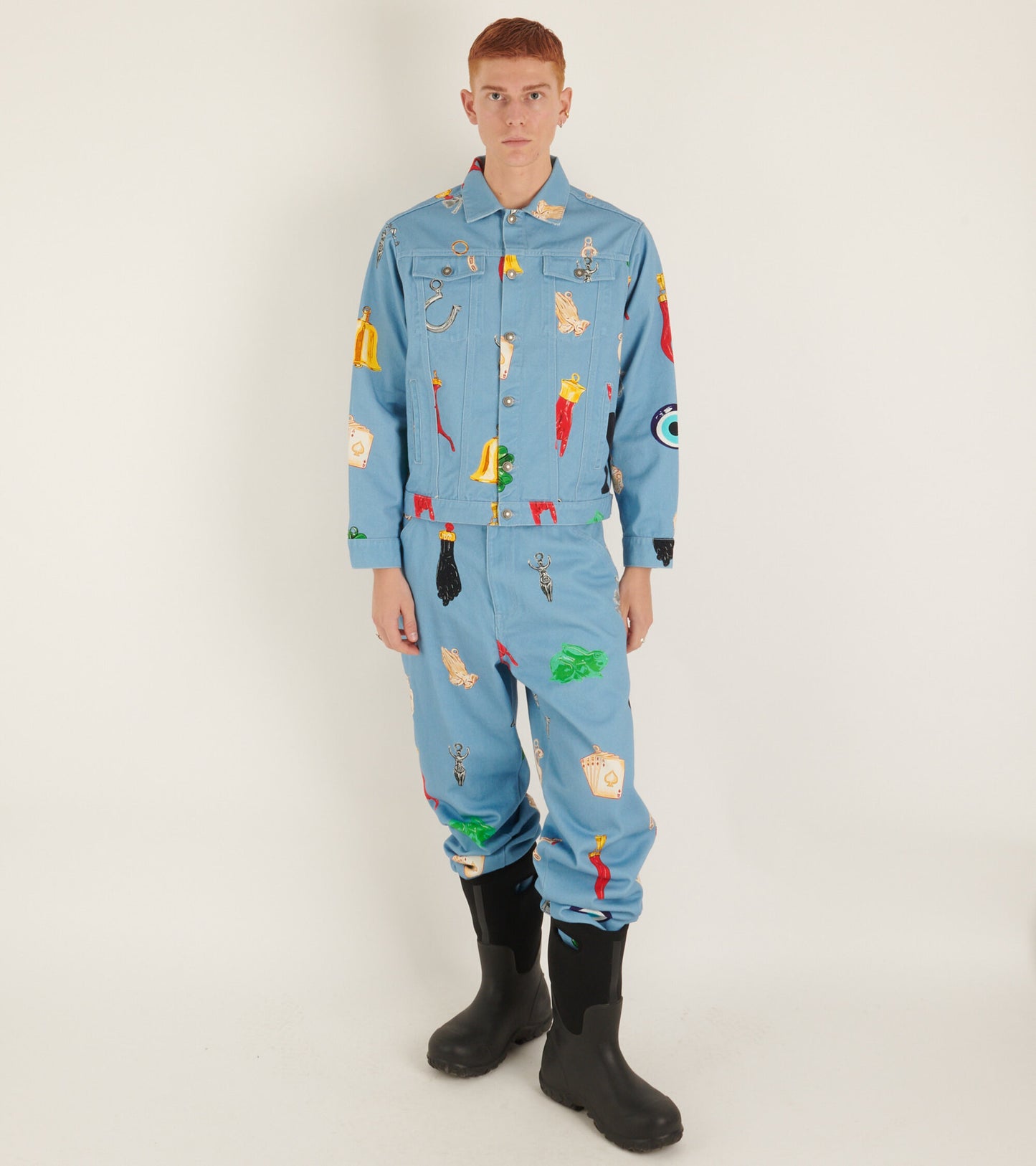 Charm Print Denim Jacket Light Blue