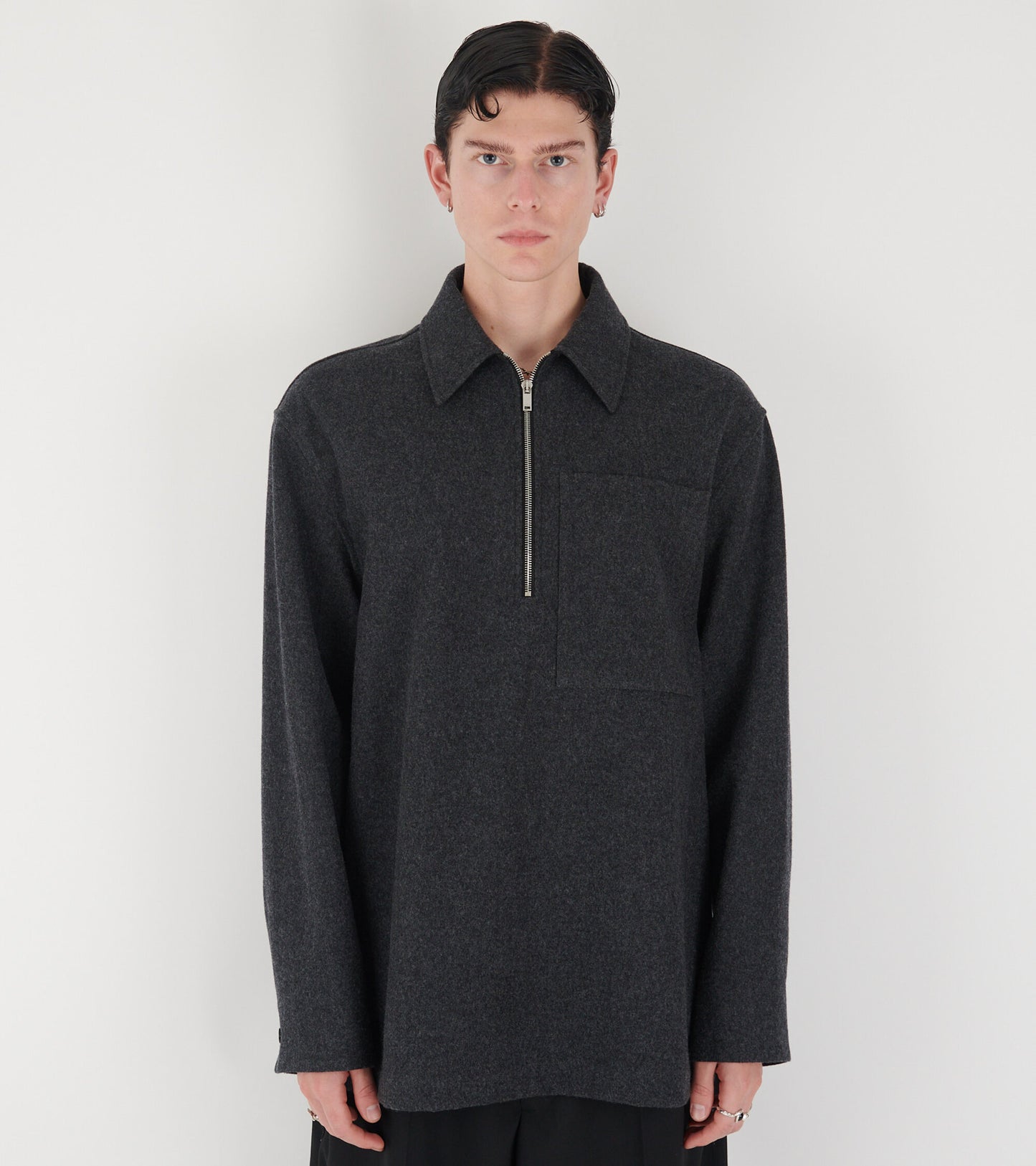 Wool Half Zip Overshirt Dark Grey