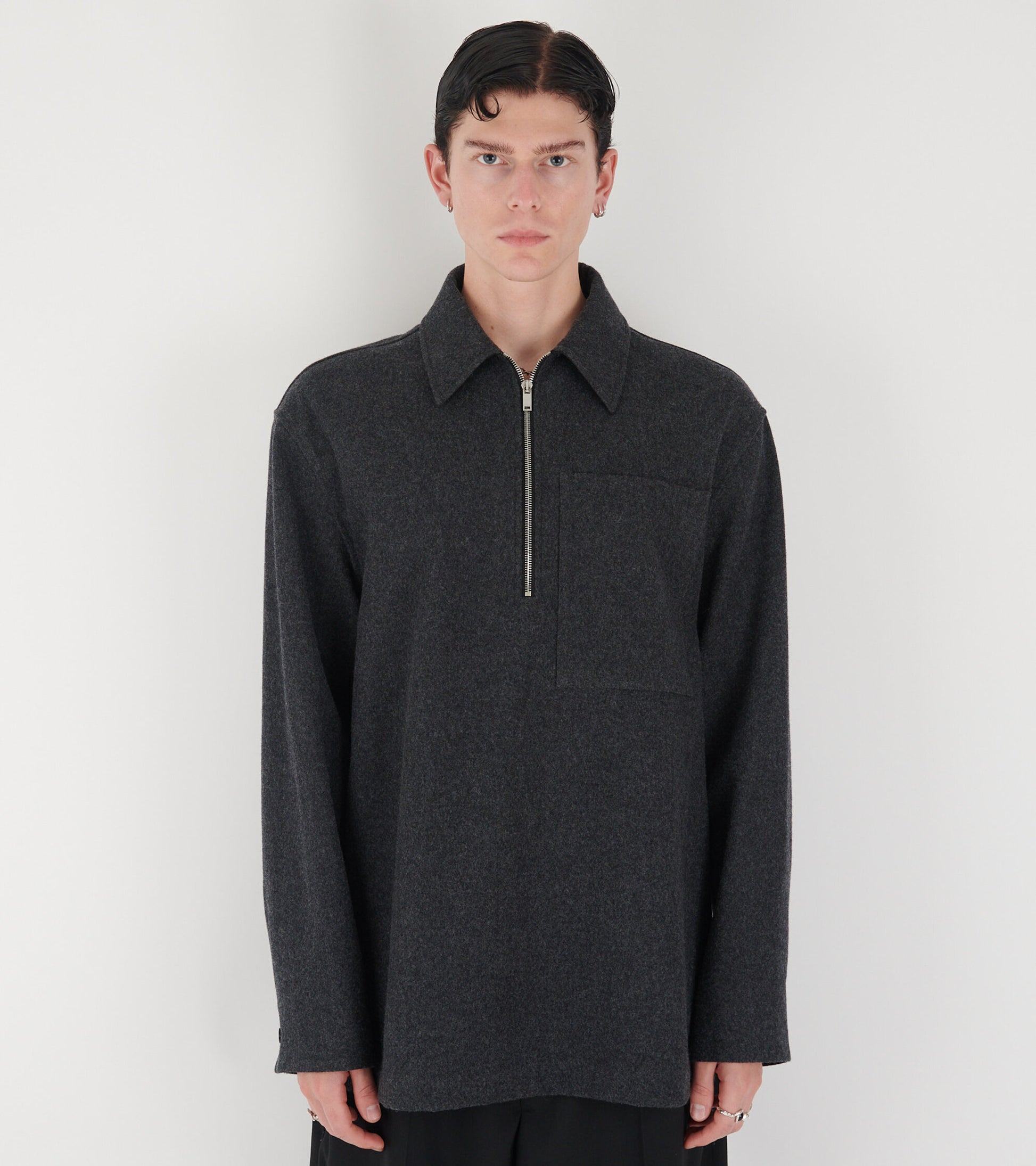 Wool Half Zip Overshirt Dark Grey