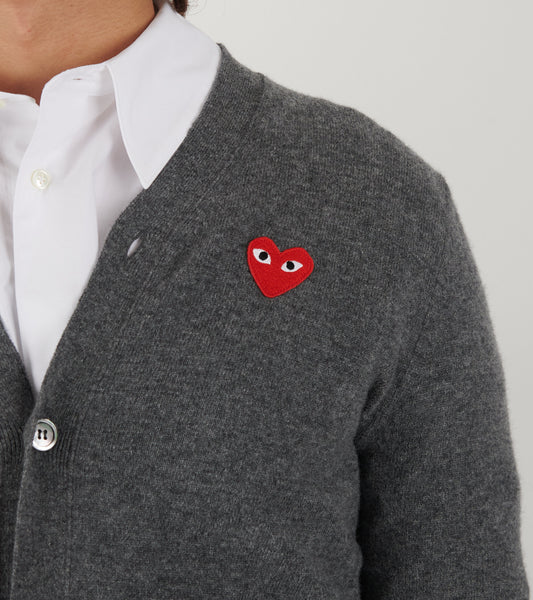 U Red Heart V-neck Cardigan Grey