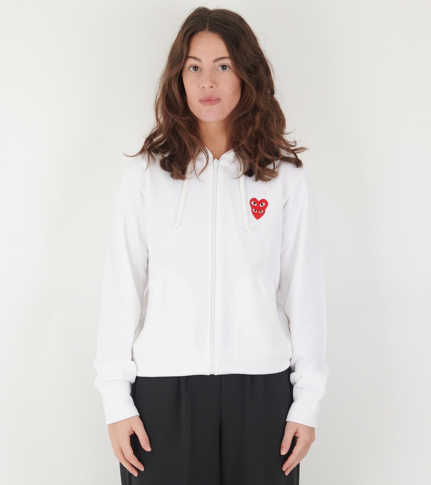 W Double Heart Zip Hoodie White