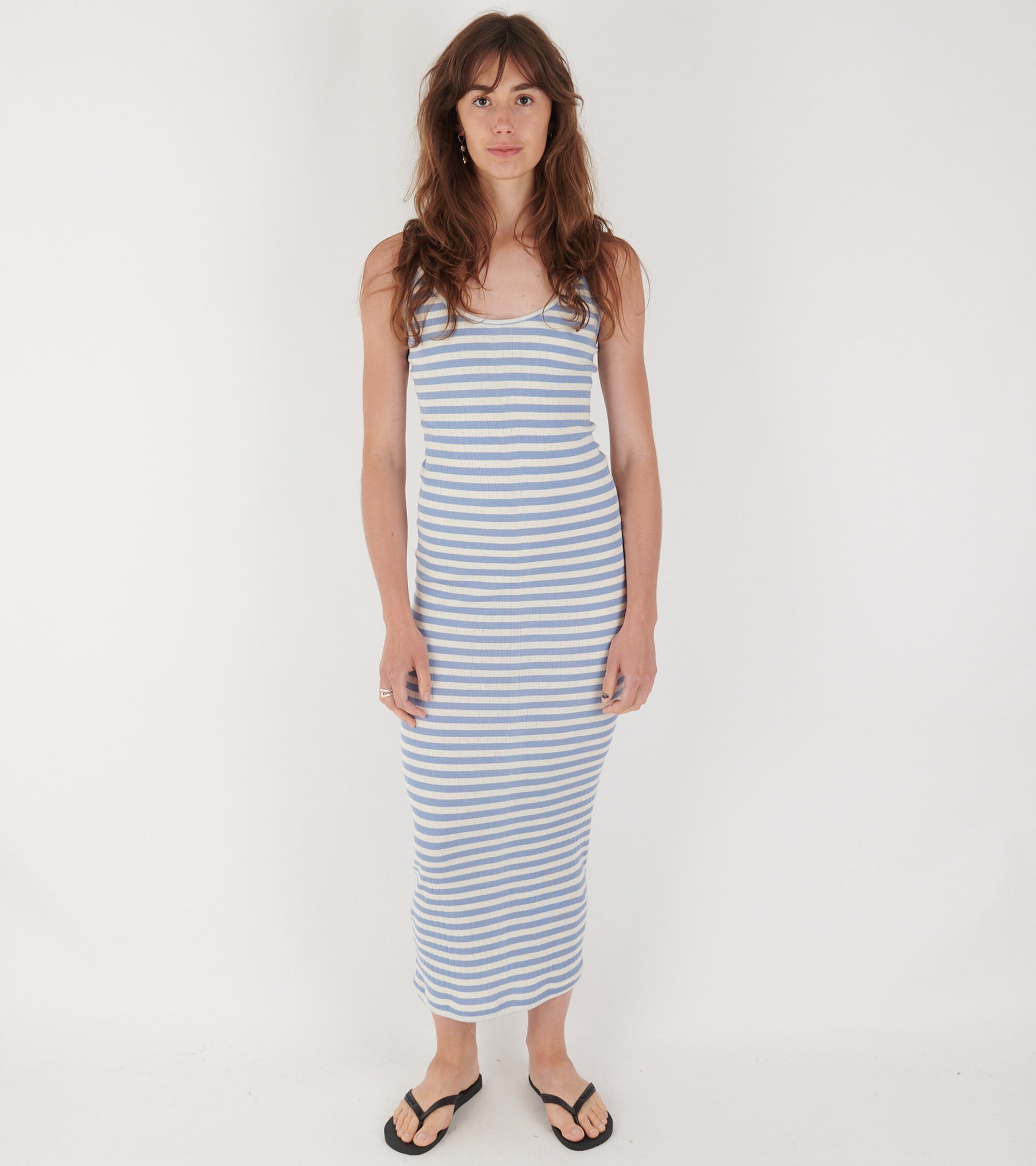 101 Strap Rib Dress Light Blue/Ecru