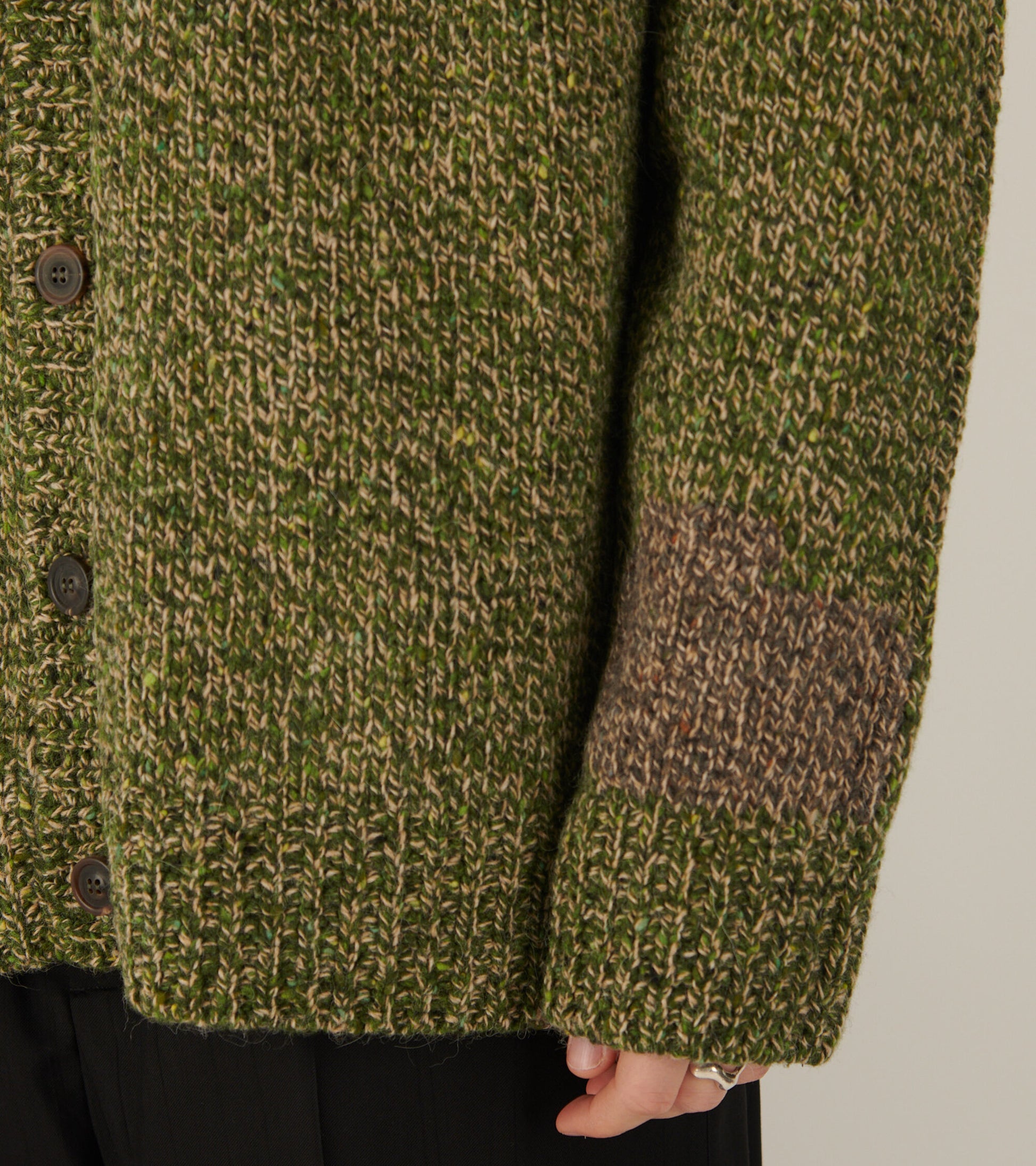 V-neck Wool Cardigan Green Mix