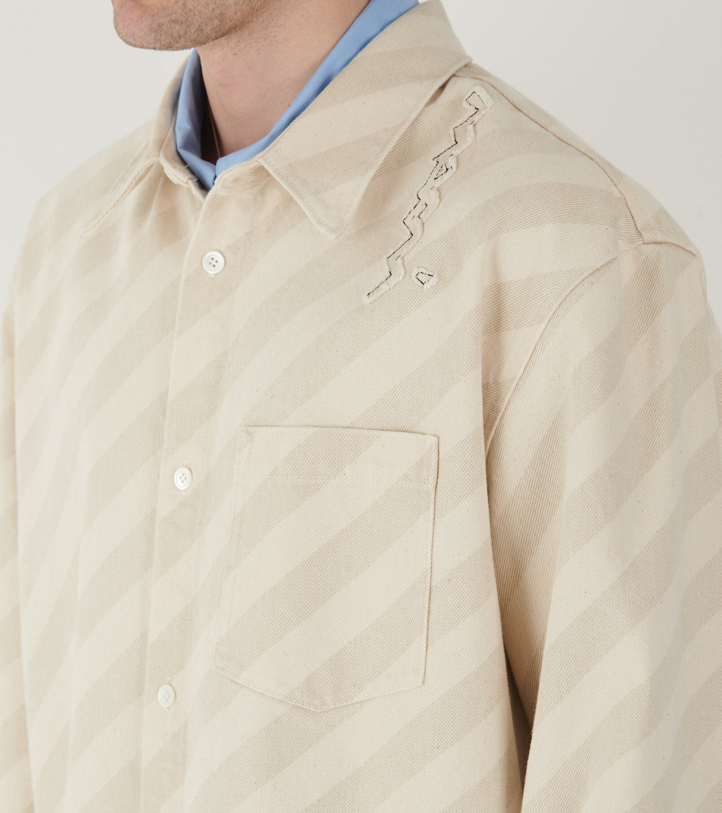 Striped Washed Denim Overshirt Bone