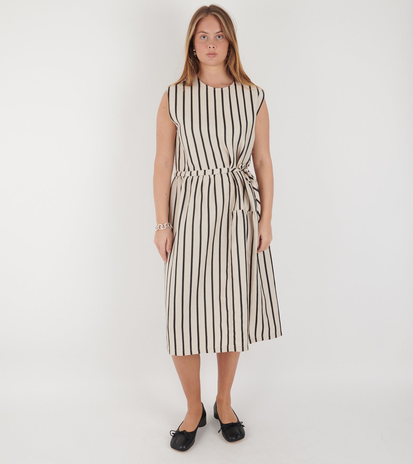 Mismatch Dress Creme Black Stripe