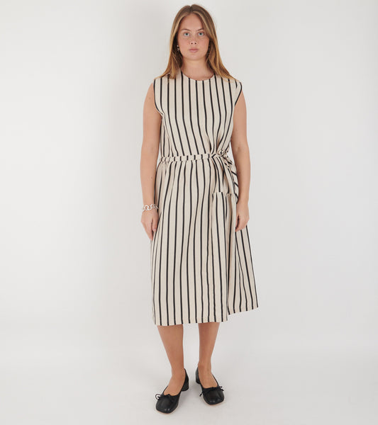 Mismatch Dress Creme Black Stripe