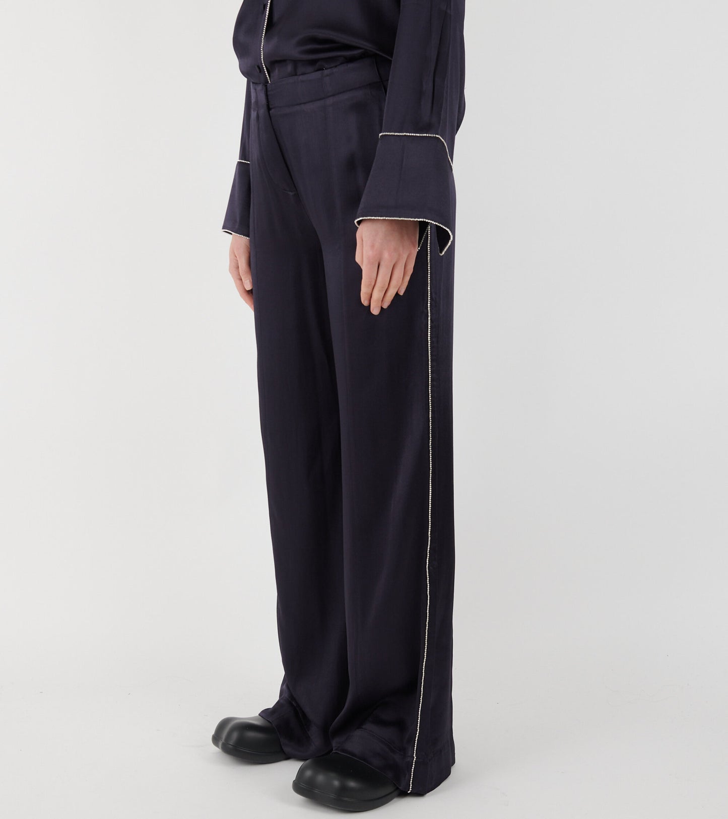 Charlie Rhinestone Satin Pants Midnight