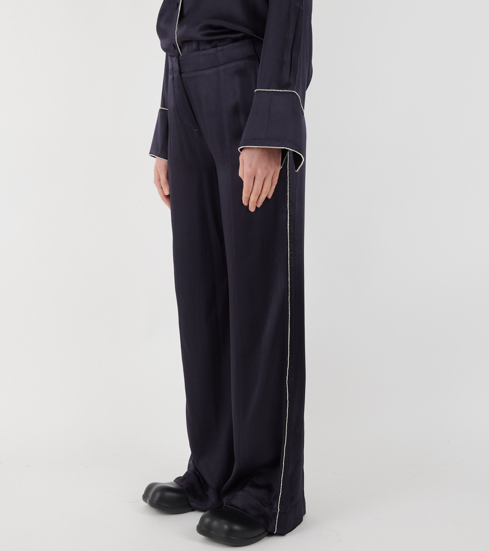 Charlie Rhinestone Satin Pants Midnight