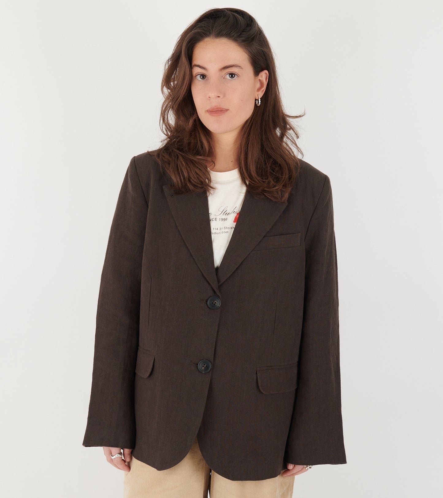 Linen Straight Blazer Dark Brown
