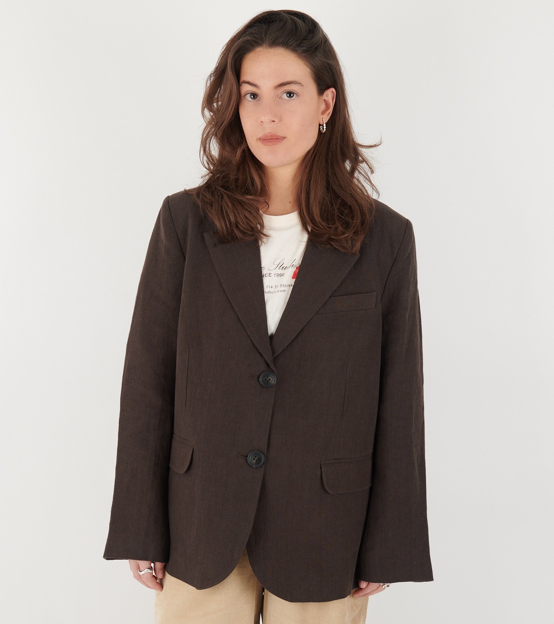 Linen Straight Blazer Dark Brown