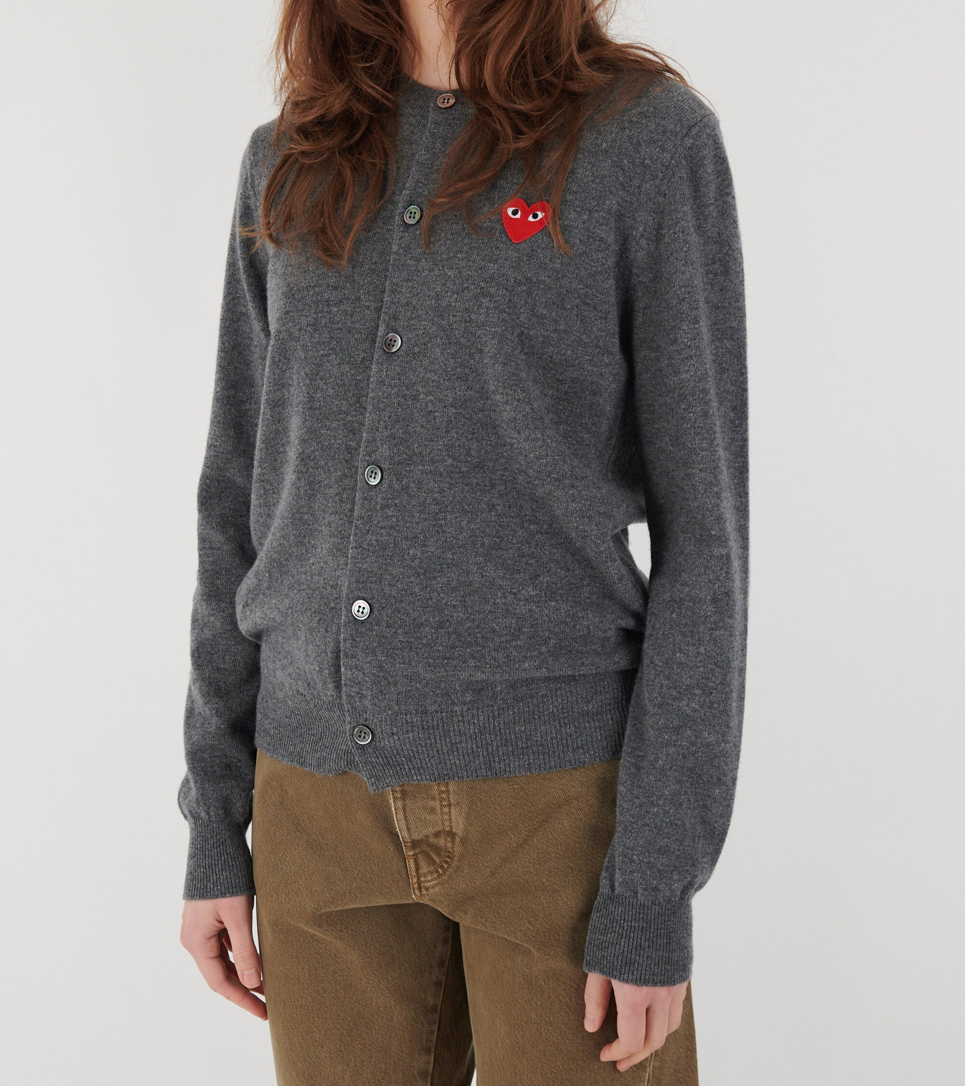 U Red Heart Round Neck Cardigan Grey