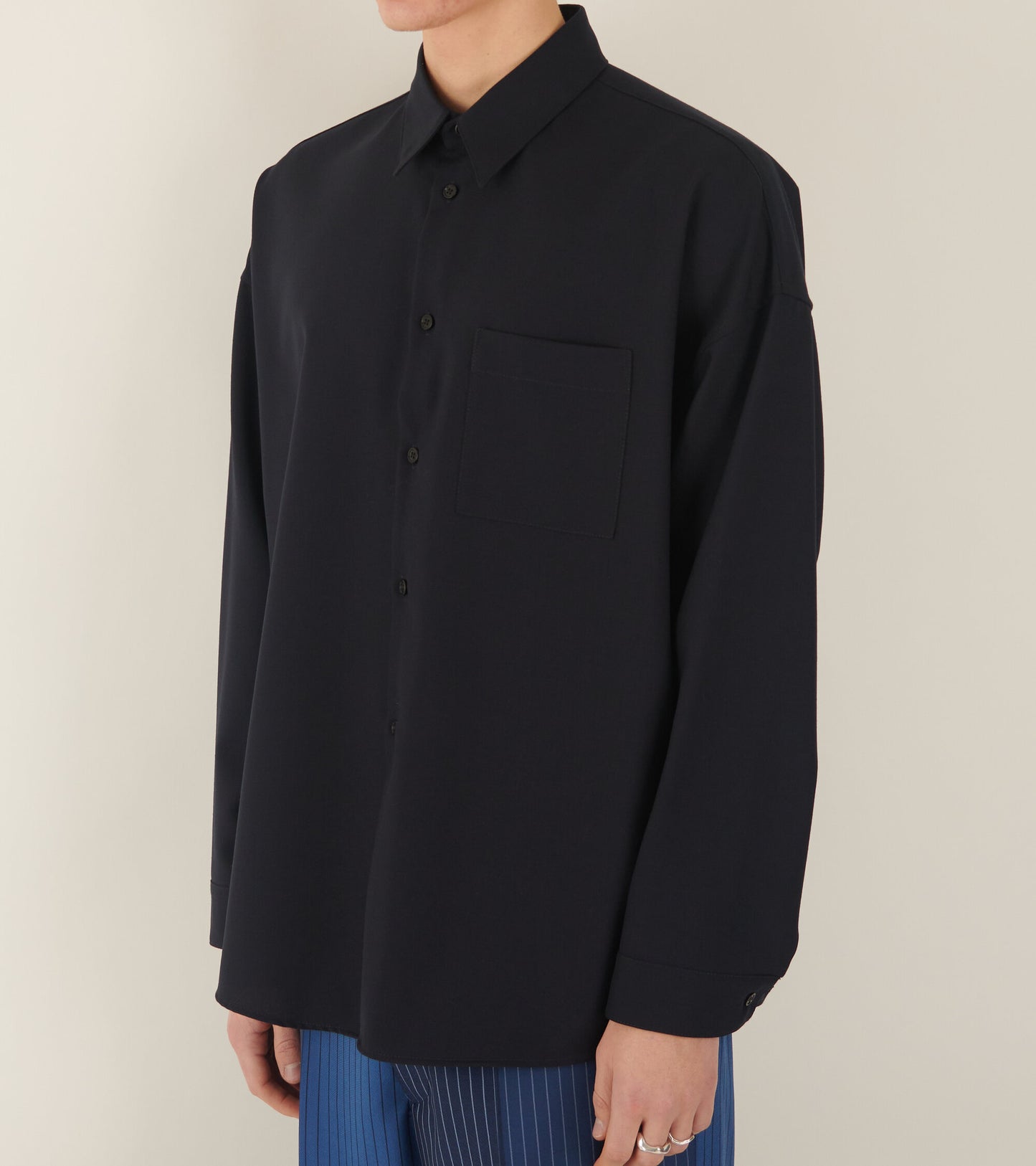 Tropical Wool Shirt Dark Navy