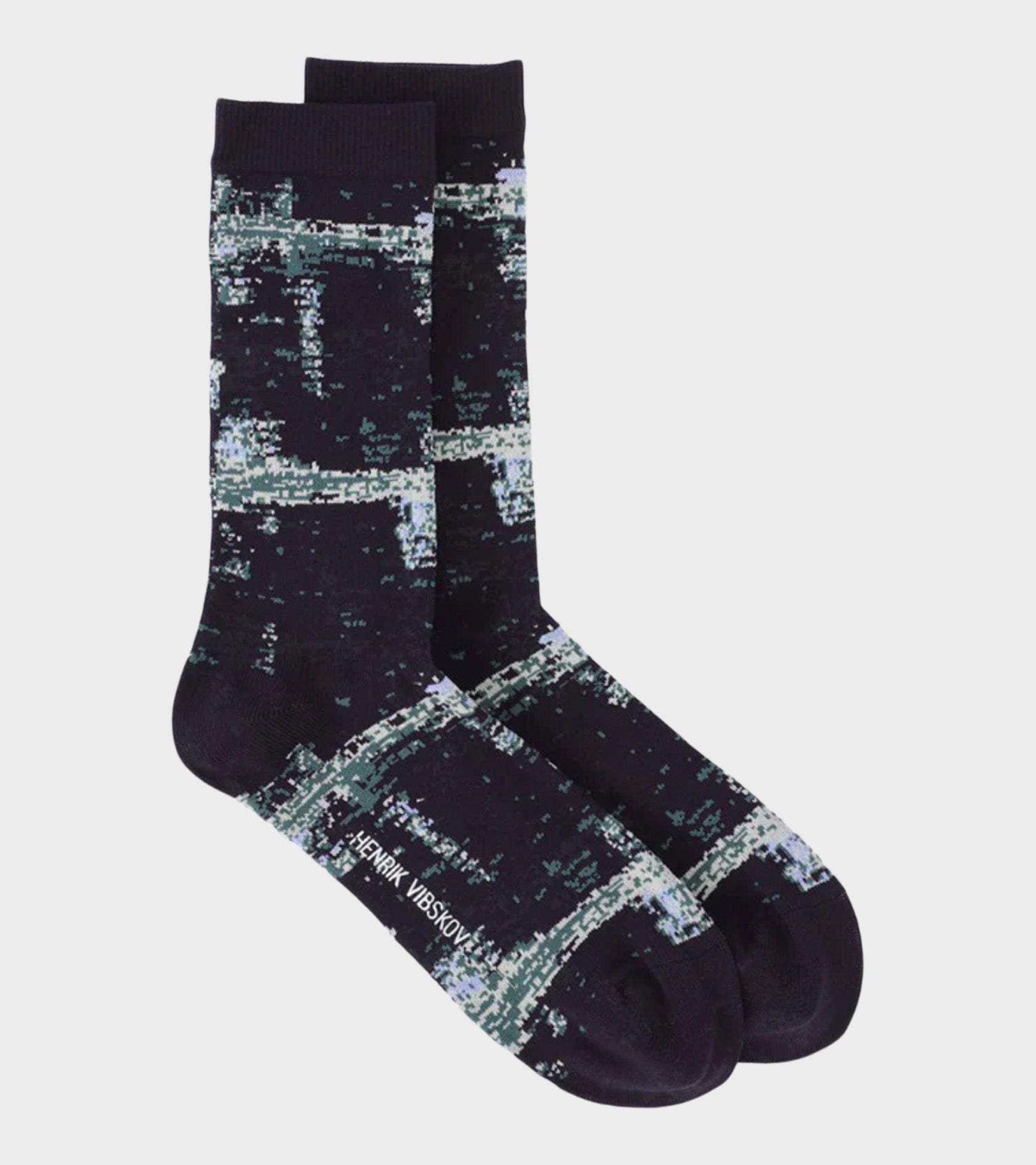 Screen Socks Black/Green Blur Grid