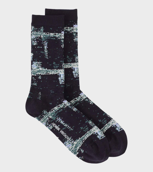Screen Socks Black/Green Blur Grid