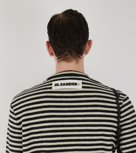 Striped Boiled Wool Knit Off-white/Black