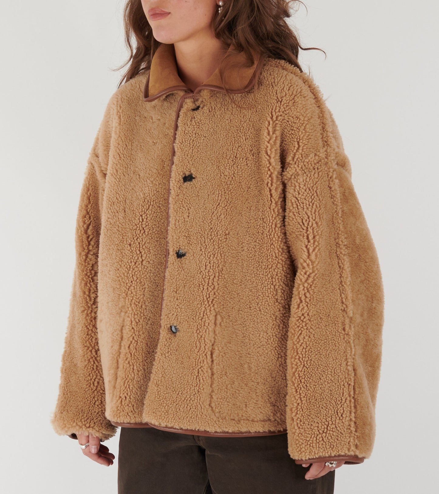 Suede Back Curly Hair Avis Jacket Tan