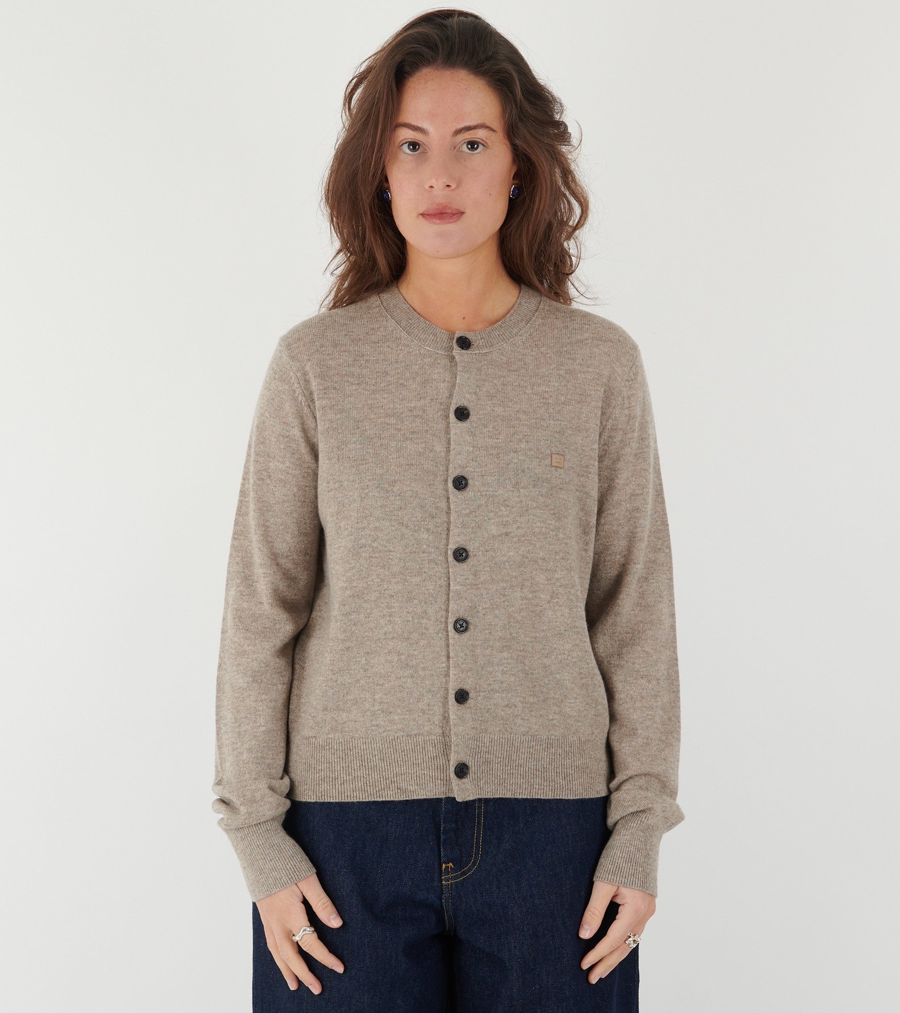 Face Logo Cardigan Beige