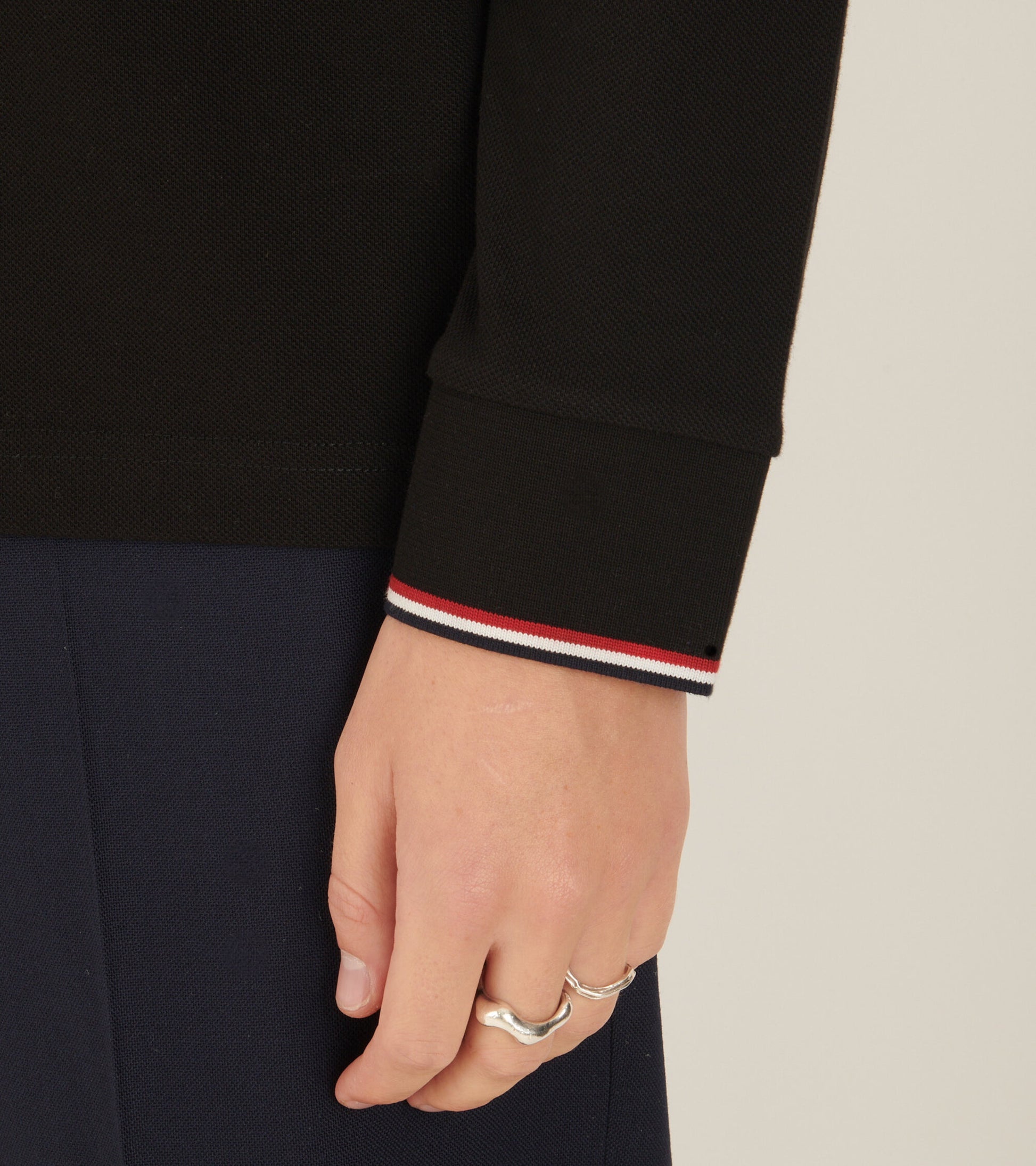 L/S Logo Stripe Polo Black