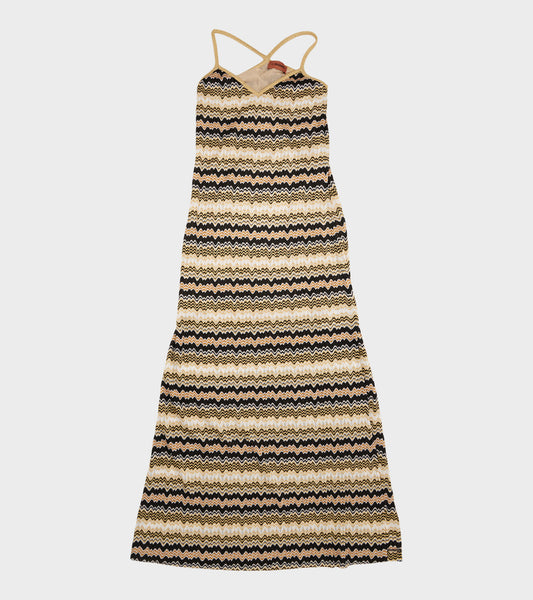 Long Lurex Dress Gold/White/Black