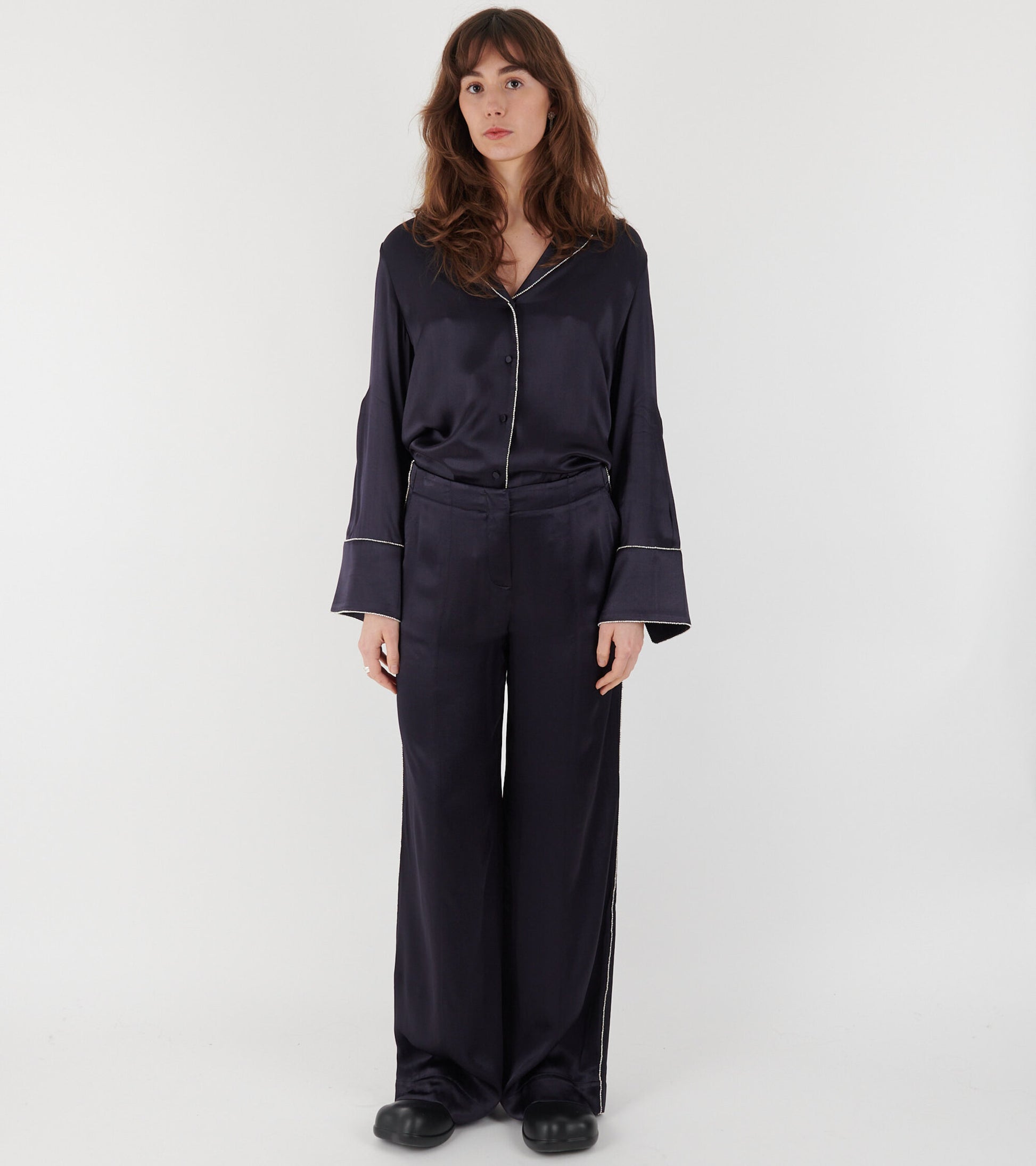Charlie Rhinestone Satin Pants Midnight