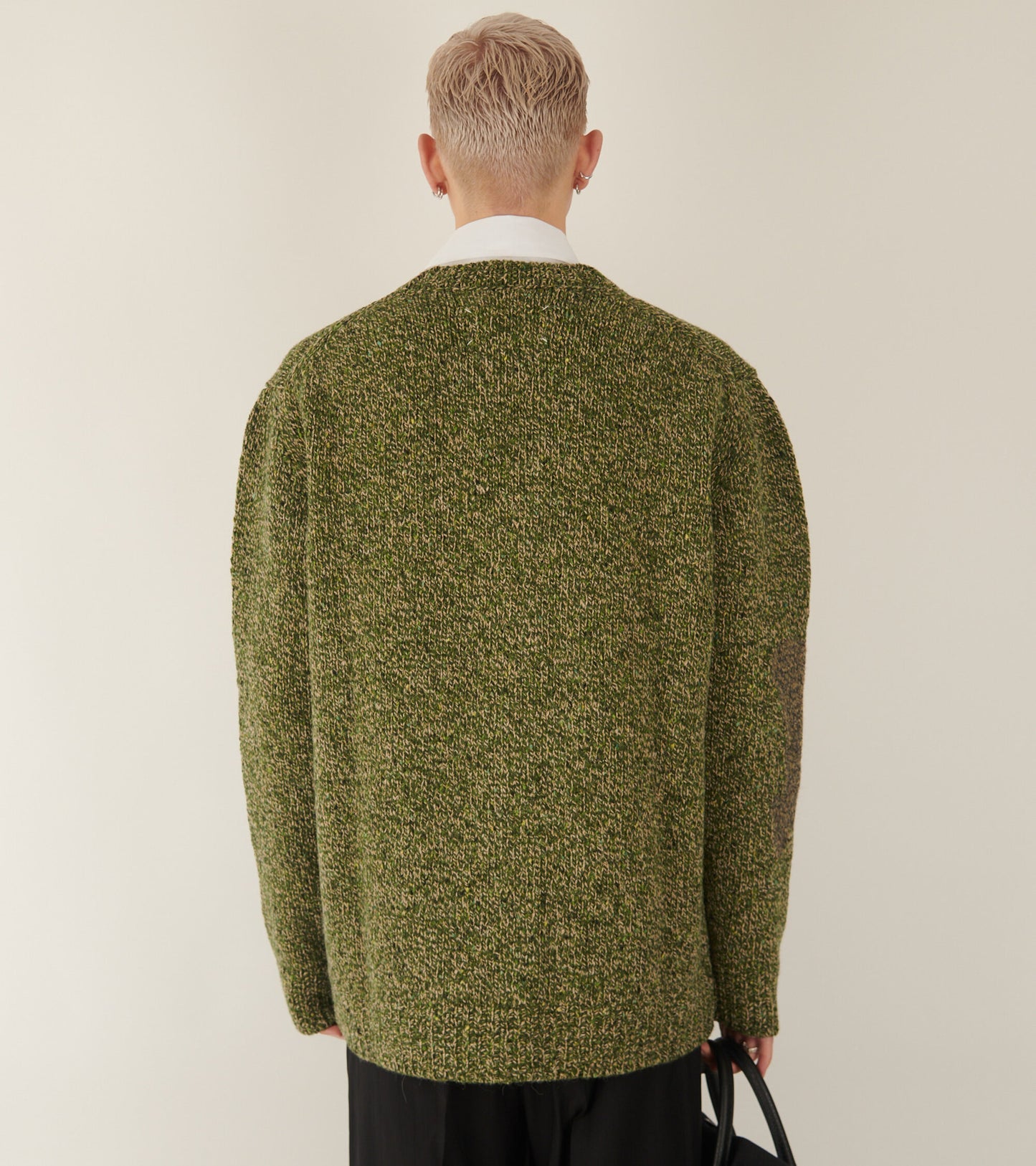 V-neck Wool Cardigan Green Mix
