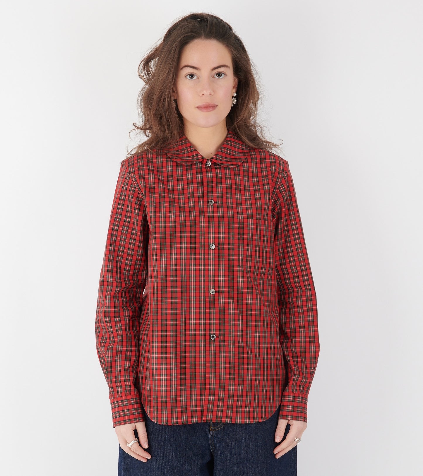 Checkered Round Collar Shirt Red/Green