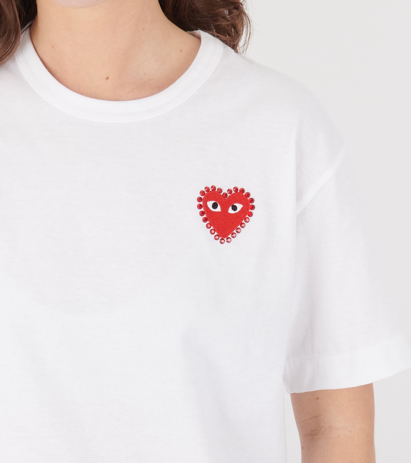 U Rhinestone Red Heart T-shirt White