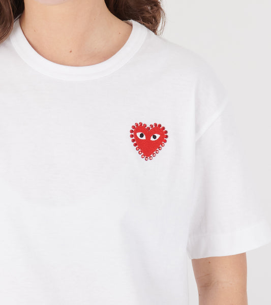 U Rhinestone Red Heart T-shirt White