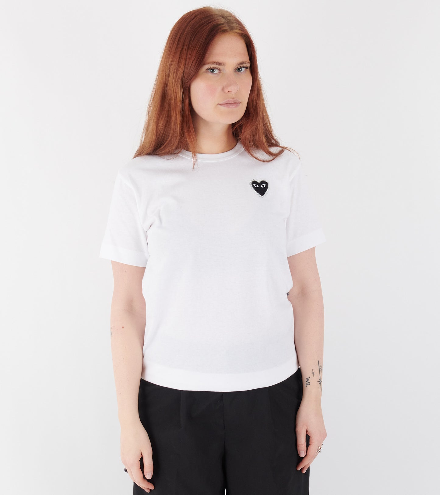 U T-Shirt Black Rhinestone Emblem White