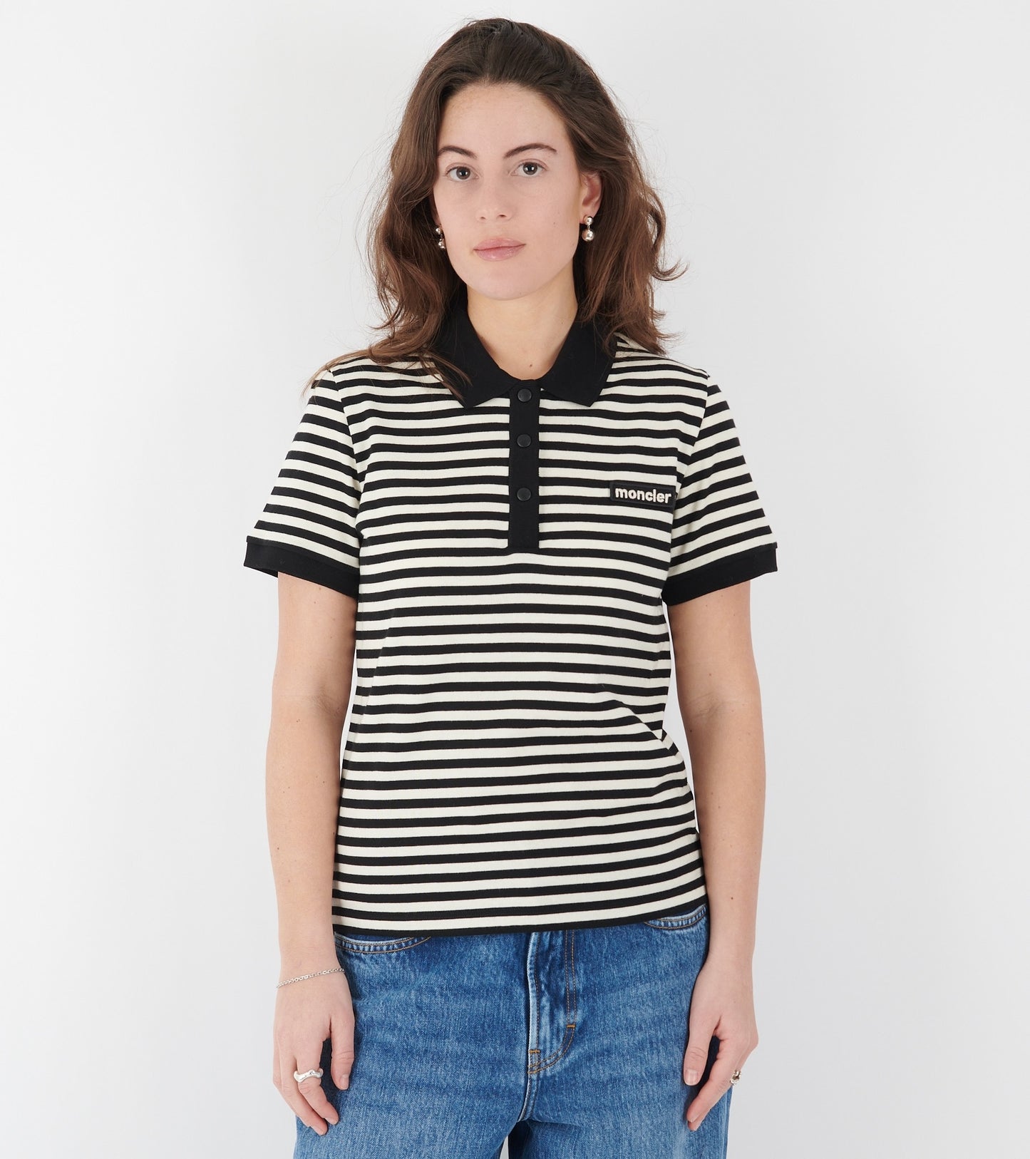 Striped Logo Polo Black/White