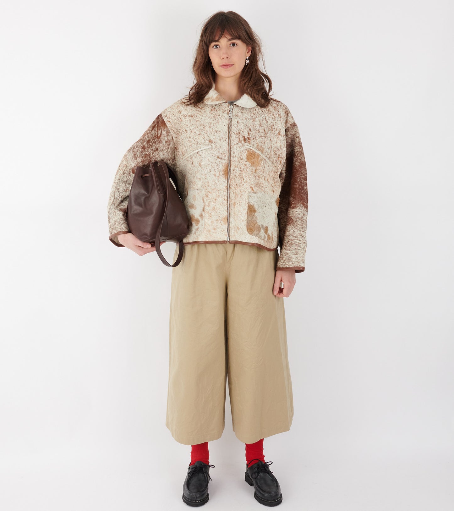 Wide Cropped Crinkle Cotton Canvas Pants Beige
