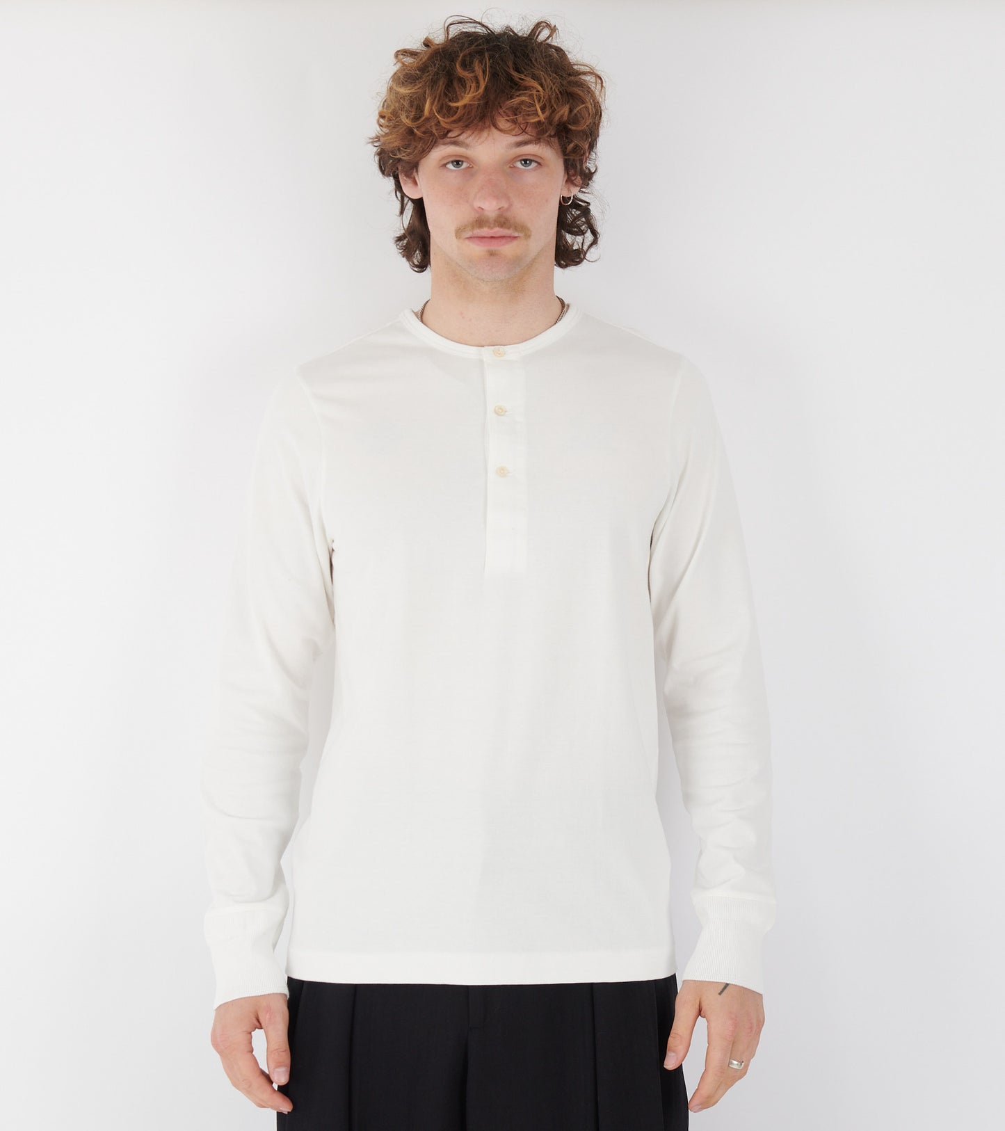 206 Men's Loopwheeled Henley Shirt White