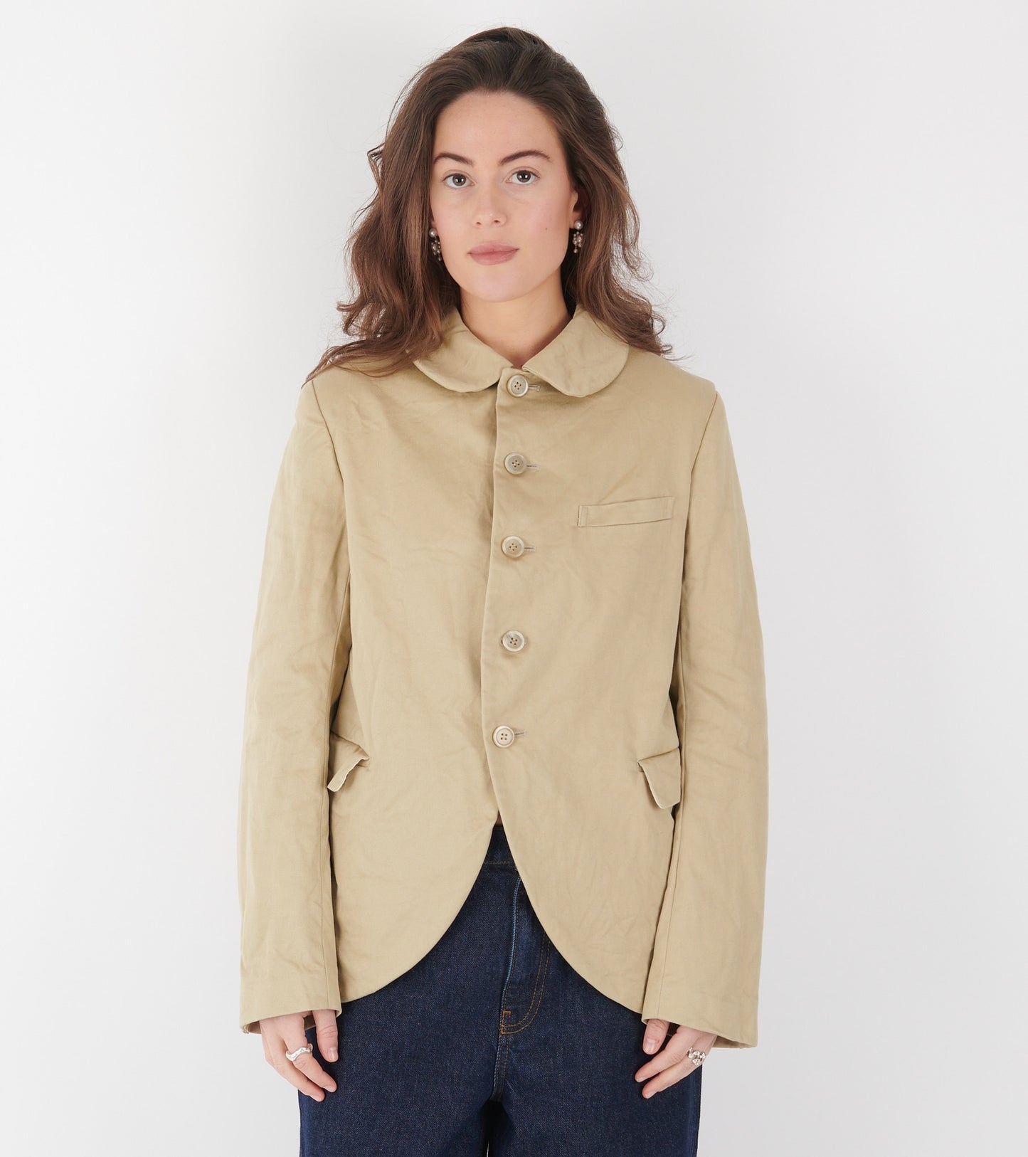 Crinkle Cotton Canvas Blazer Beige