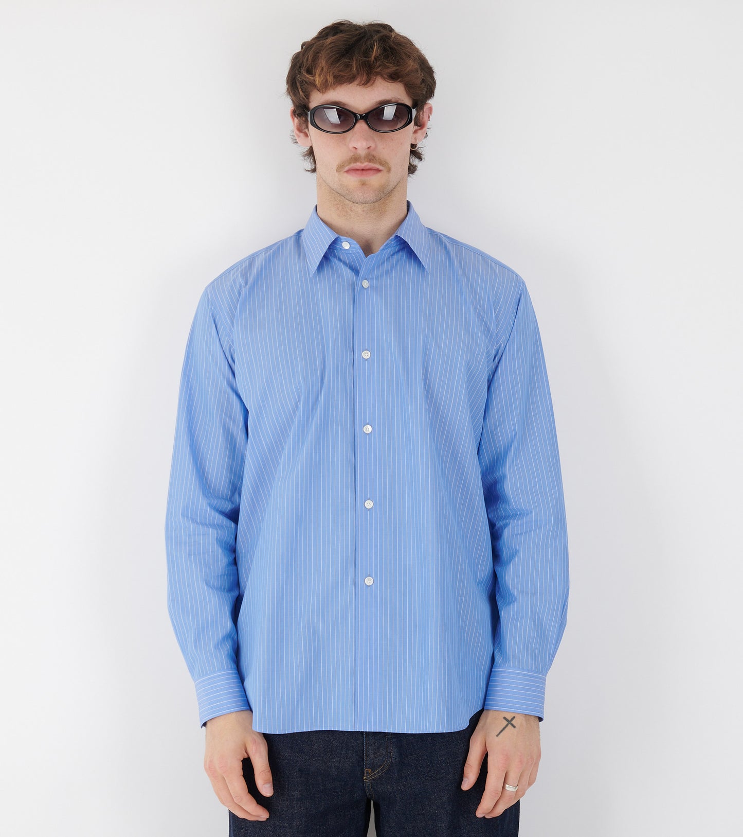 Suvin High Count Cloth Stripe Shirt Blue Stripe