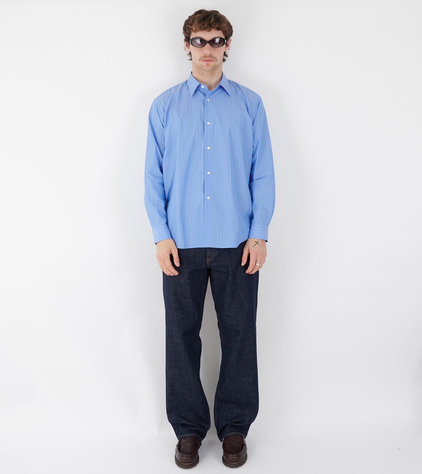 Suvin High Count Cloth Stripe Shirt Blue Stripe