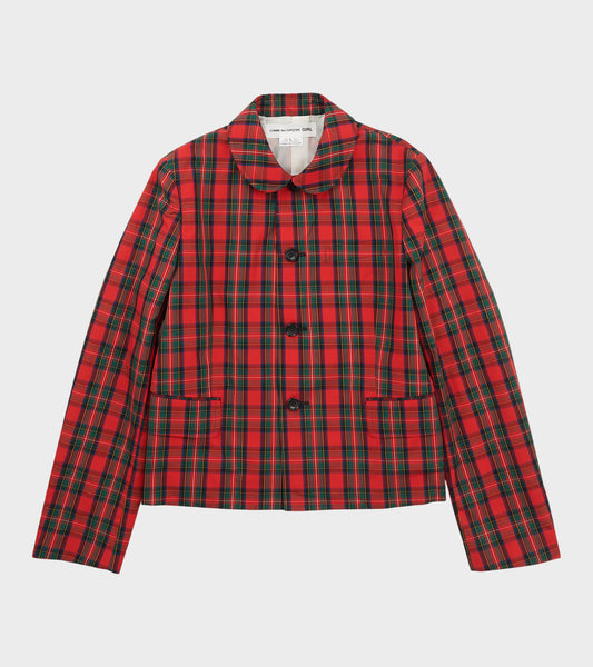 Checkered Round Collar Blazer Red/Green
