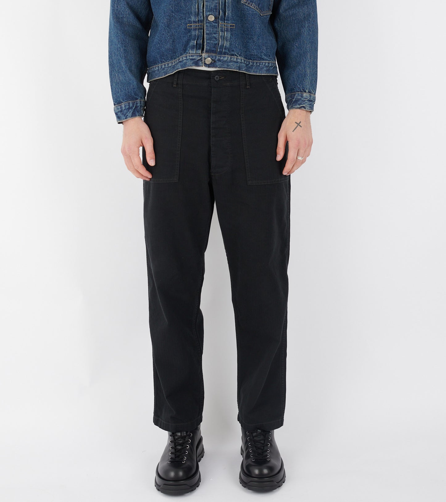 Striped Canvas Trousers Black