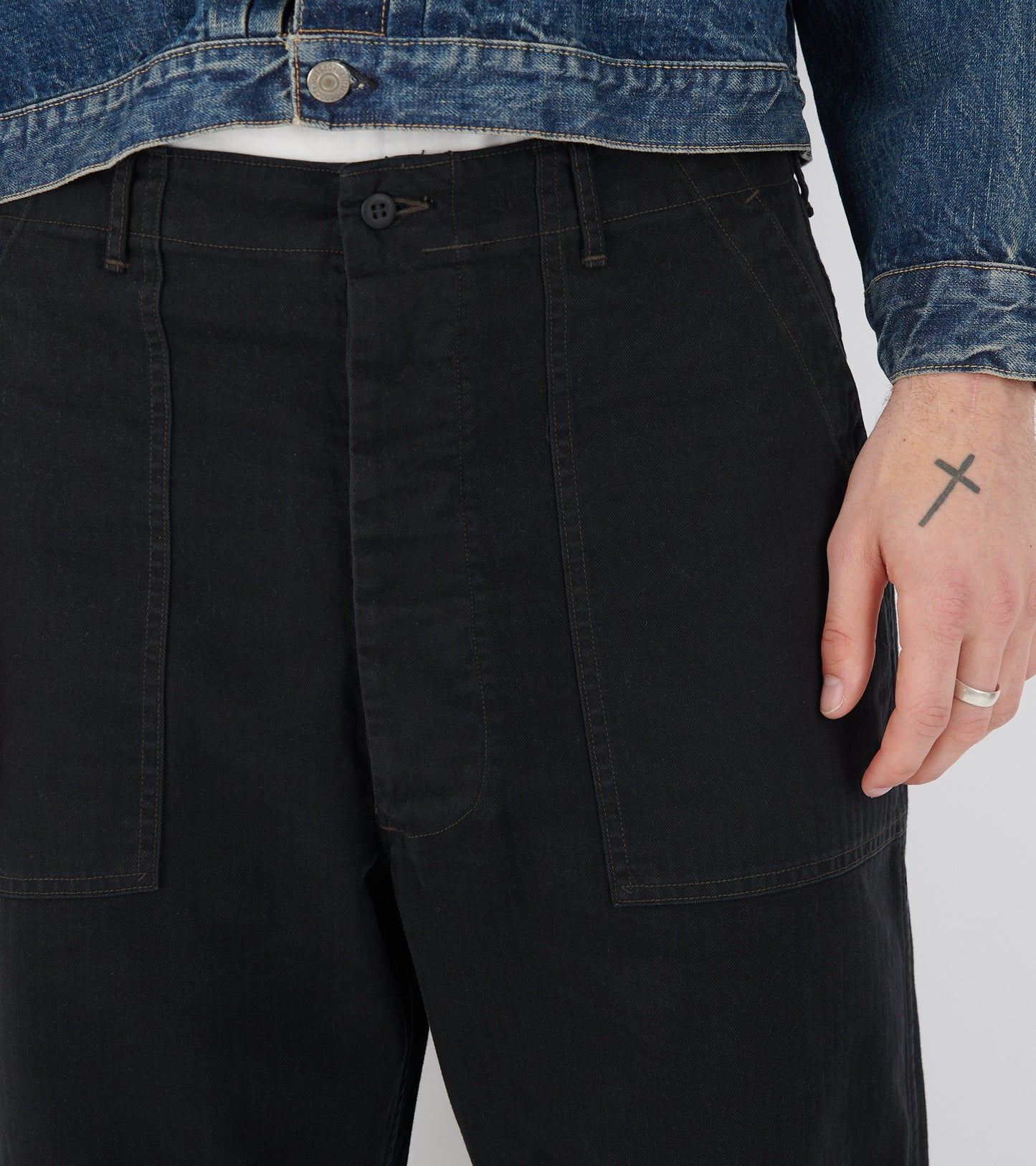 Striped Canvas Trousers Black