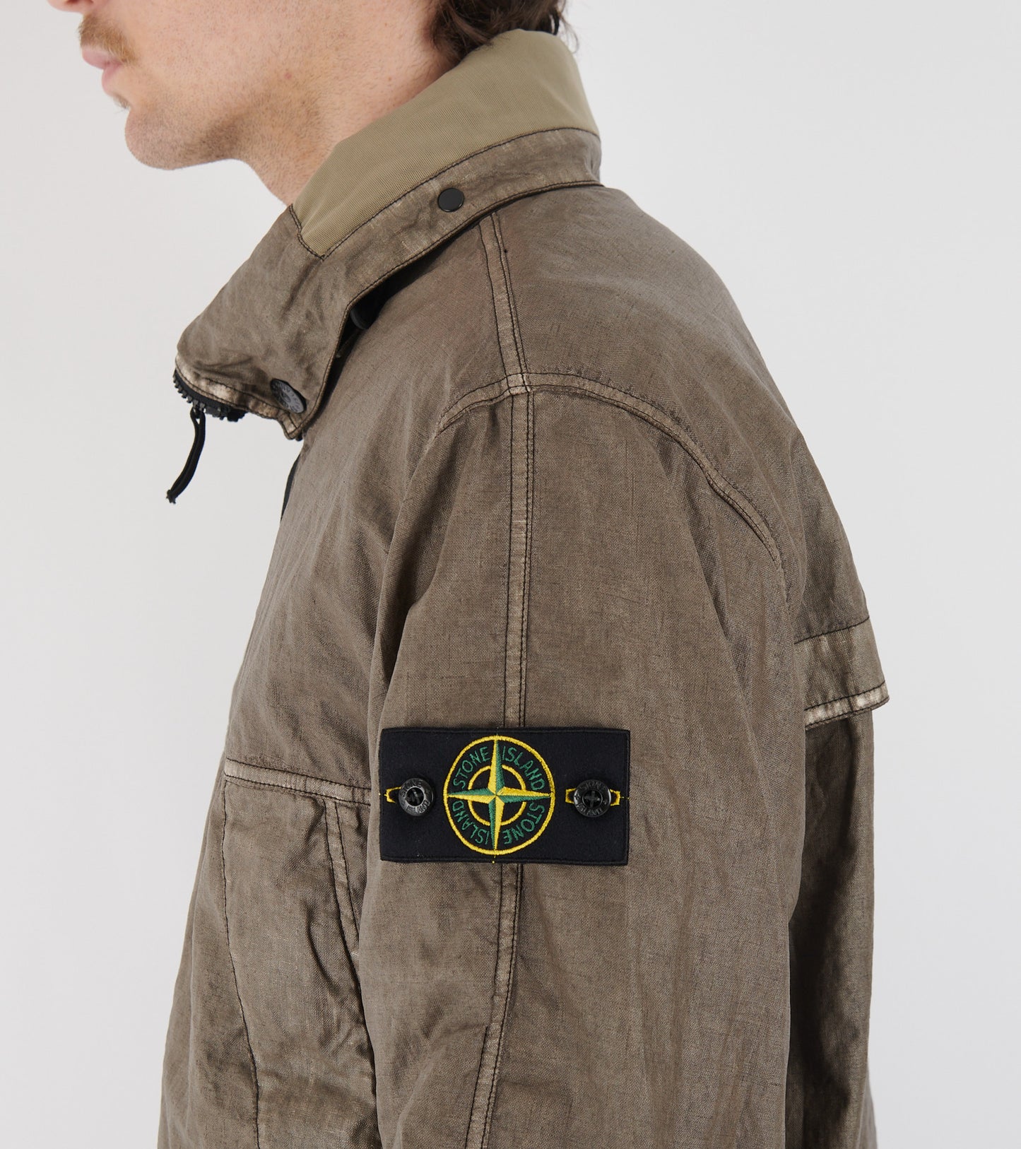 Raw Linen Plated-OVD Jacket Brown