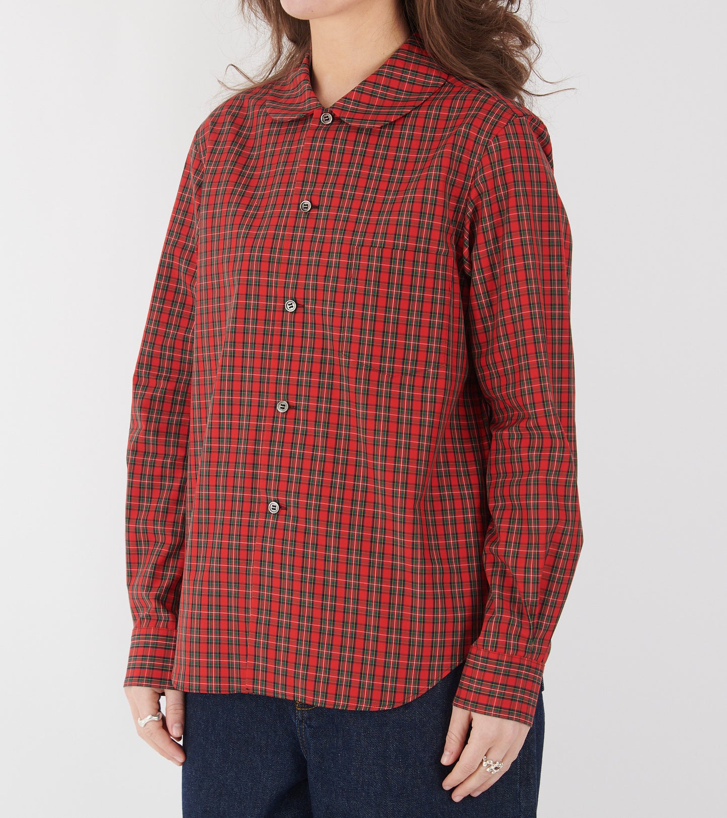 Checkered Round Collar Shirt Red/Green