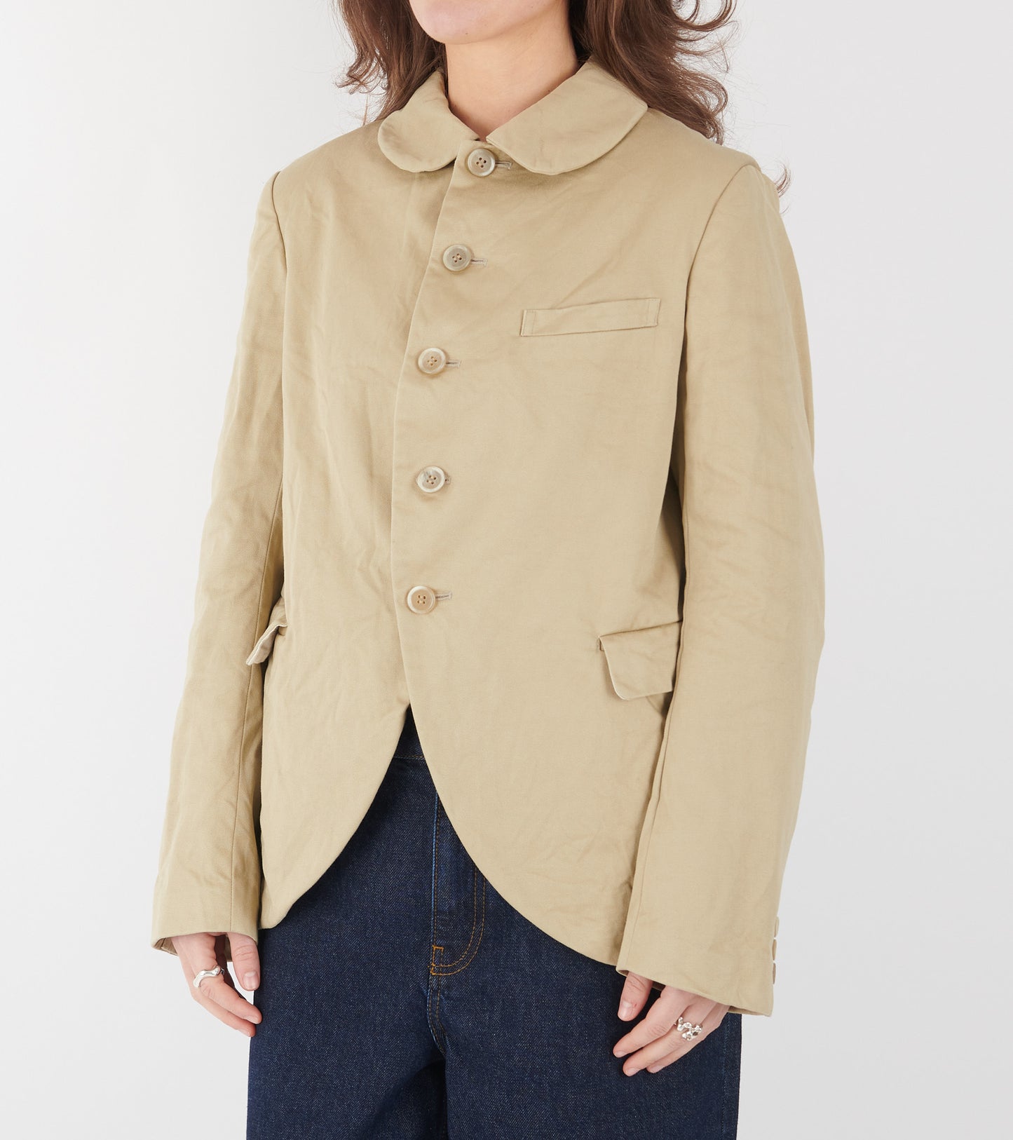 Crinkle Cotton Canvas Blazer Beige