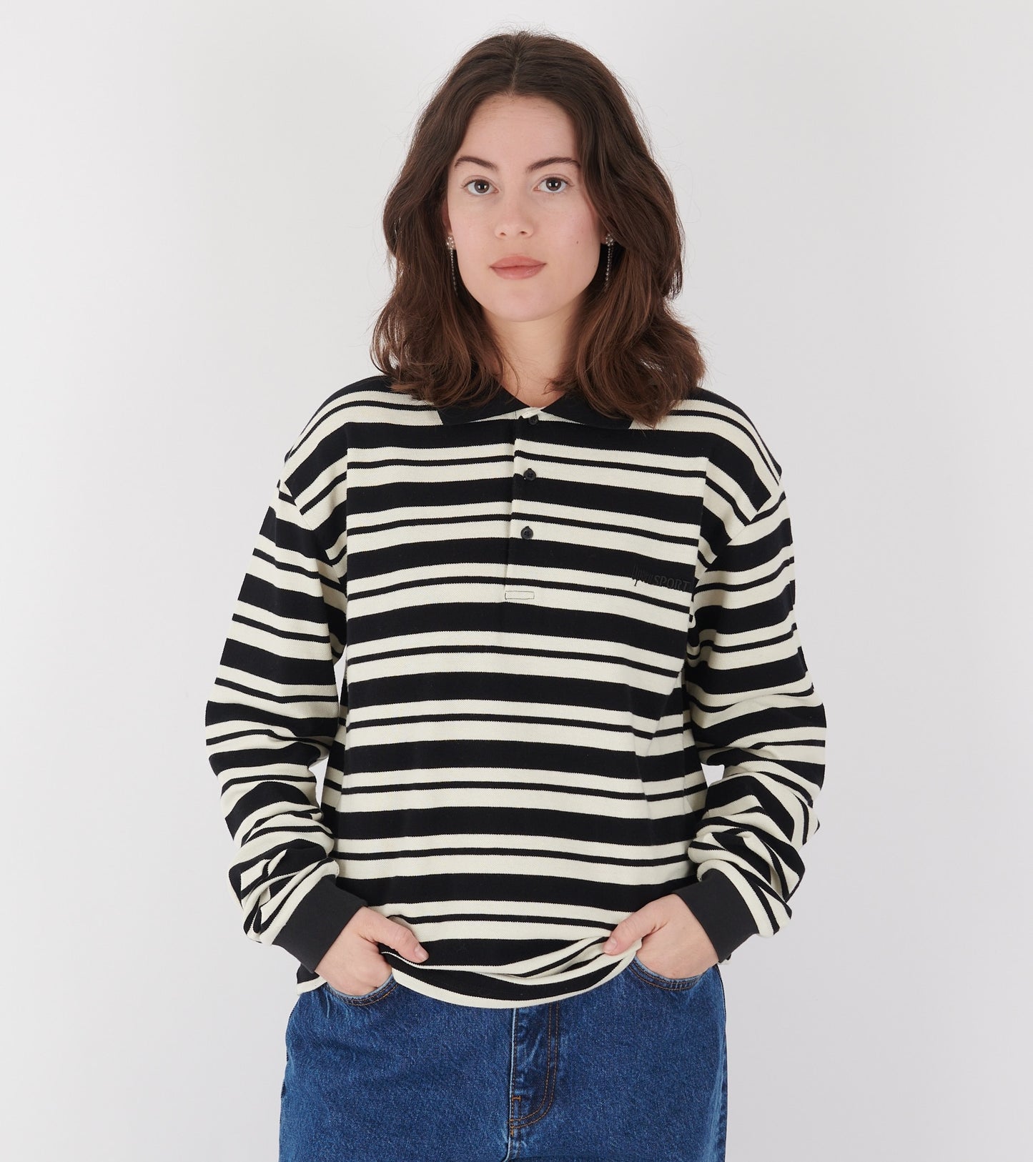 Roland Unisex Polo Black Off-white Stripes