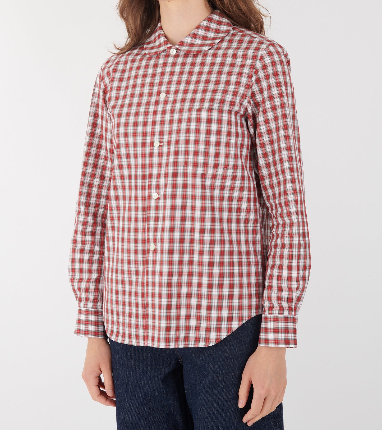 Checkered Round Collar Shirt Red/White
