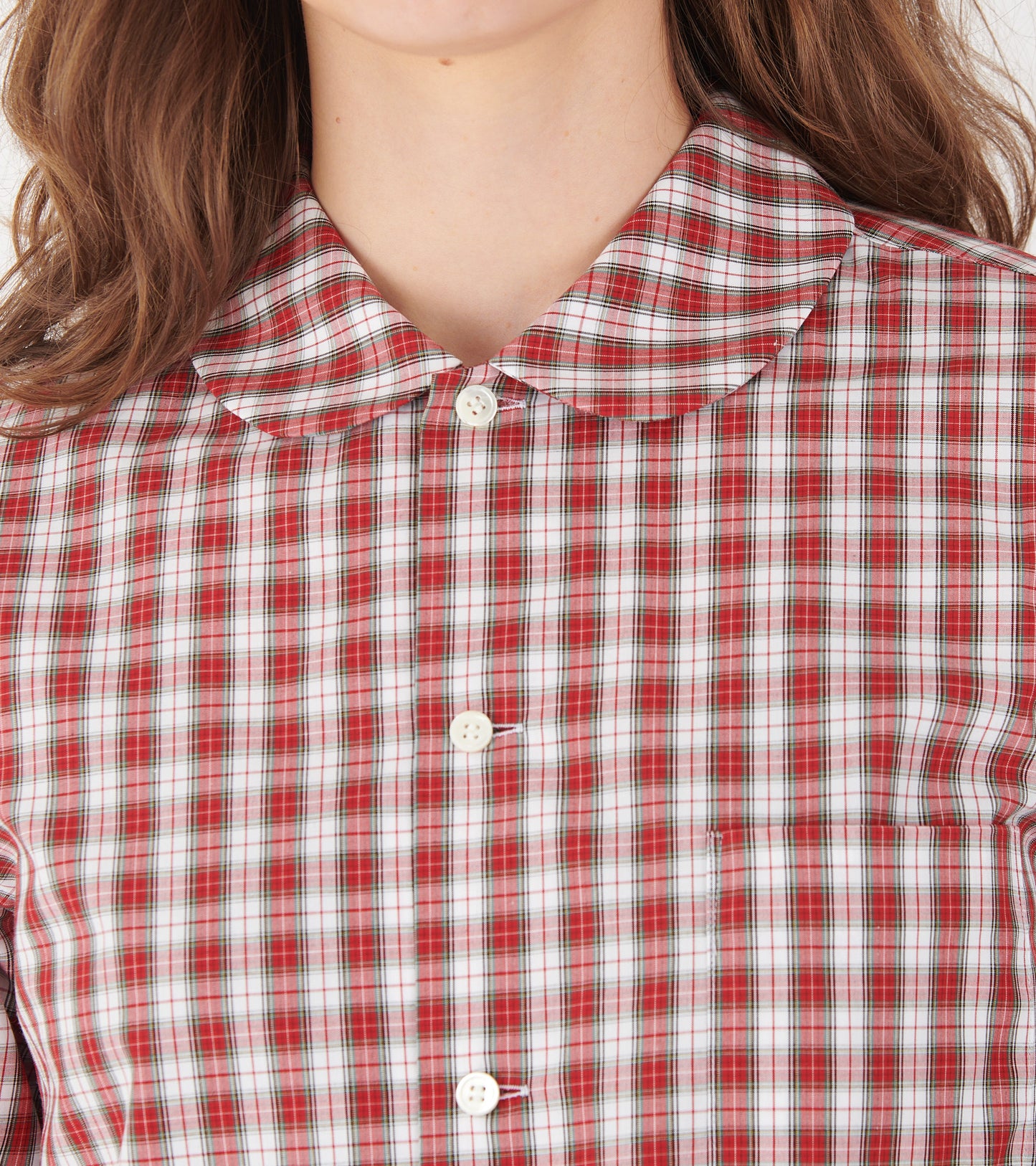 Checkered Round Collar Shirt Red/White