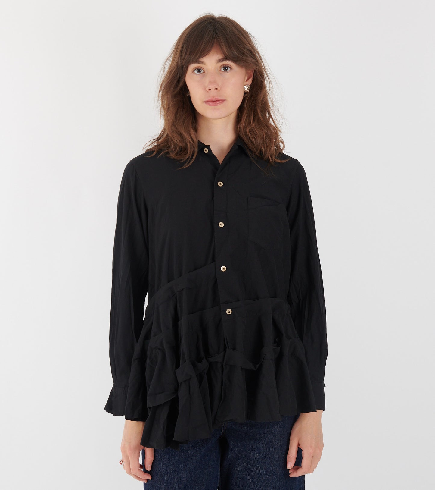 Crinkle Ruffle Shirt Black