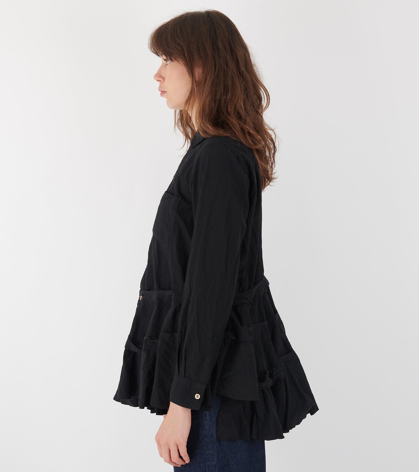 Crinkle Ruffle Shirt Black